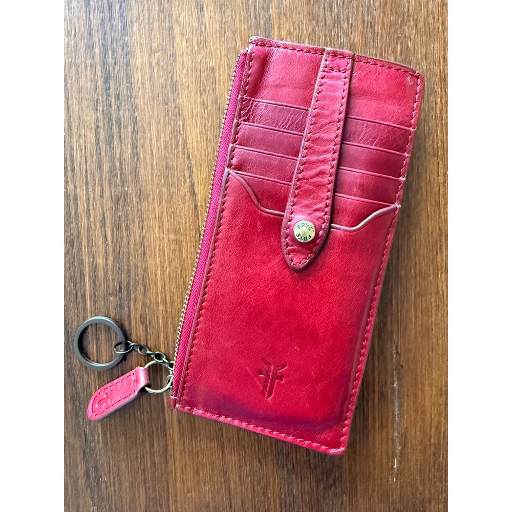 Frye Melissa Snap Card Wallet Distressed Leather Western Boho Red